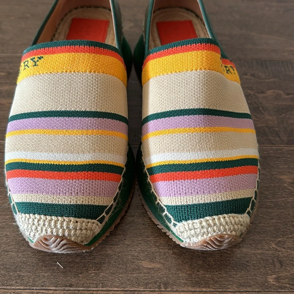 Tory Burch Daisy Mixed Material Striped Slip-on Sneaker/Espadrille Size 8.